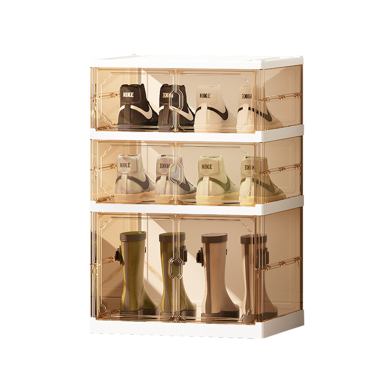 Zapatero de doble fila sin instalación, estante para zapatos plegable, botas simples para el hogar, zapatos, caja de zapatos transparente de plástico al por mayor