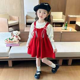 女童毛衣裙子春秋季2025新款洋气女宝宝针织连衣裙儿童红色公主裙