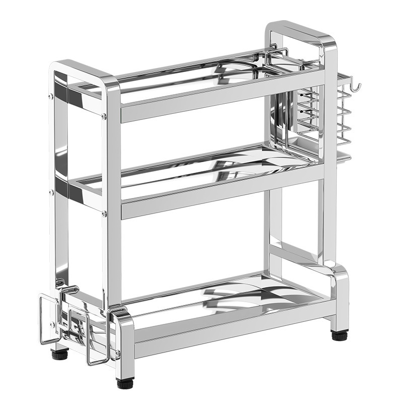 Estante de almacenamiento de cocina de acero inoxidable grueso multicapa de fábrica de fuente, soporte de cuchillos multifuncional de mesa, soporte de almacenamiento de latas de condimentos