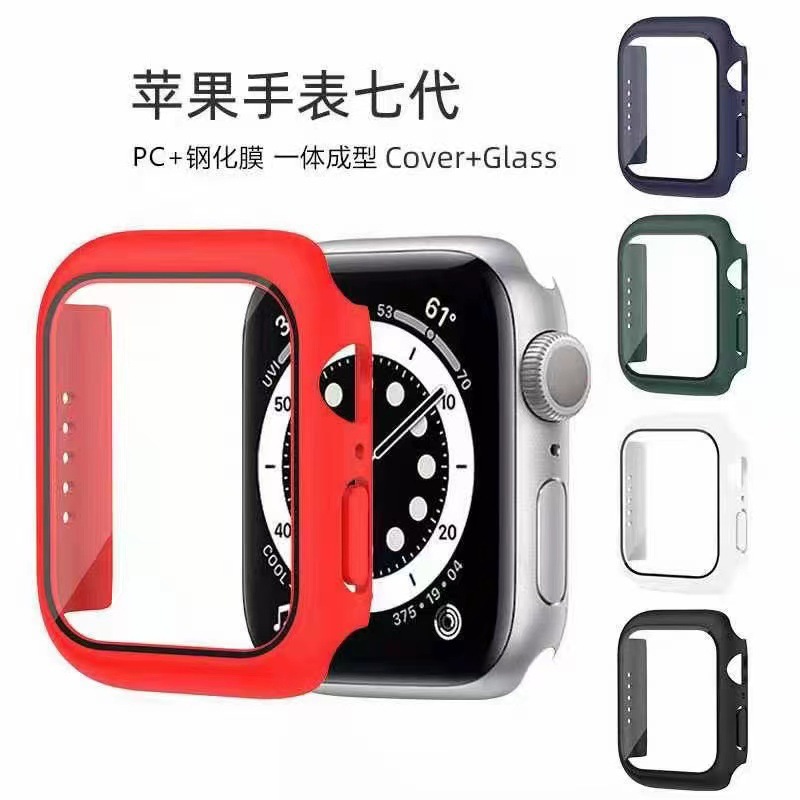 适用apple watch series 7苹果手表壳表壳+钢化膜一体手表保护套