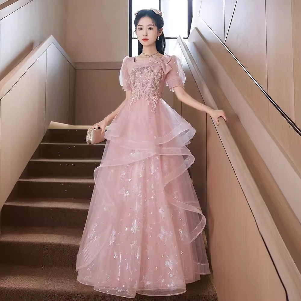 Vestido de noche rosa para mujer, nuevo modelo 2026, estilo de lujo ligero, nicho de alta gama, sofisticado, para ceremonia de mayor edad, presentación, examen de arte escénico