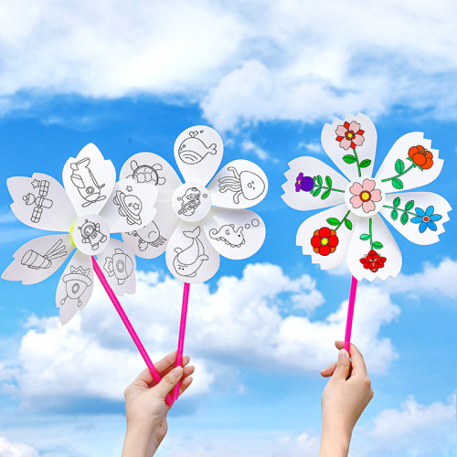 Cartoon painting graffiti windmill creative diy hand painting paper windmill kindergarten puzzle coloring small gift