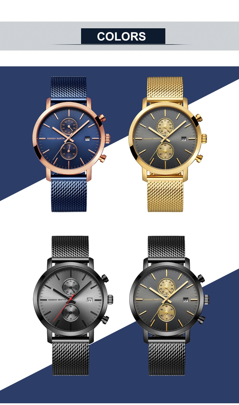 Hannah Martin Men's Quartz Watch Multi Functional Business Style_voghion.com