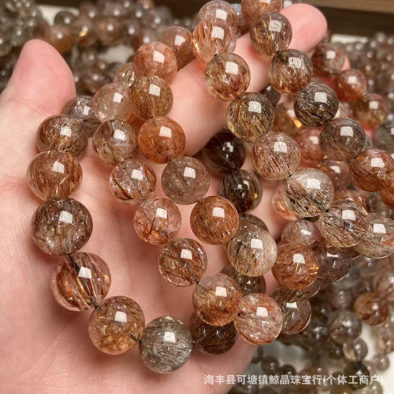 Black Gold Super Seven Bracelet with Clear Strands and Sparkling Crystal, Black Gold Super Bracelet DIY Accessories Single Circle Round Beads