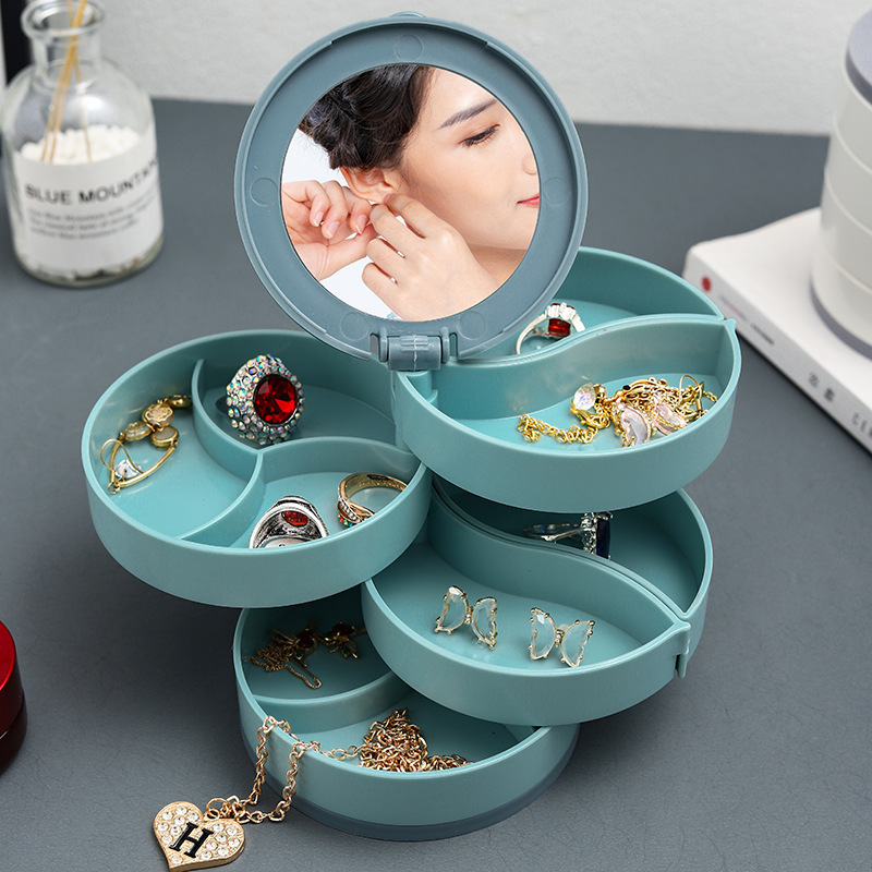 Rotating Multi-Layer Jewelry Box Earrings Storage Box Hand Jewelry Earrings Earrings Necklace Jewelry Rack Dust-Proof Box Small and Exquisite