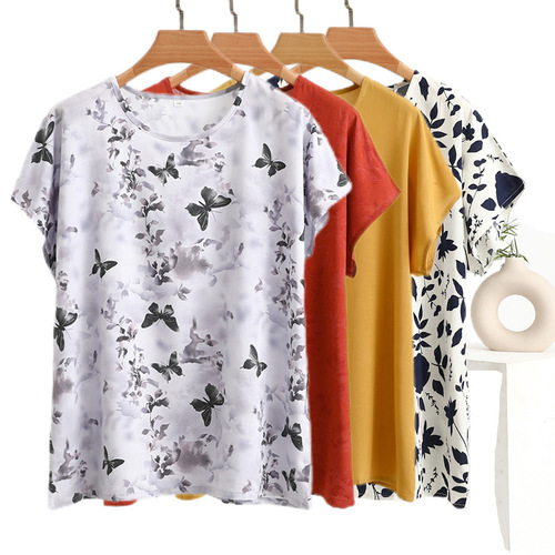 Cotton Satin Sleeveless T-Shirt for Women, Mother's Outfit, Middle-Aged and Elderly, Summer Thin Version, Artificial Cotton, Plus Size Floral Hooded Top