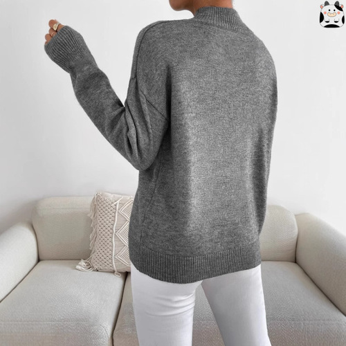 Autumn and winter semi-high collar pullover long-sleeved sweater women's fashionable solid color loose knitted top