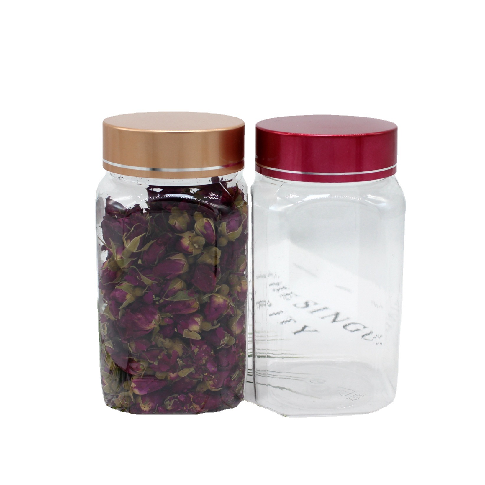 透明塑料花茶铝盖瓶 330ML塑料方形包装瓶 花蜜粉包装罐子厂家