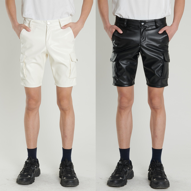 Summer Thin Cross-border Leather Pants for Young and Middle-aged Men's Elastic White Black Leather Pants Men's Fashion Shorts Half-length Pants Summer Thin Cross-border Leather Pants for Young and Middle-aged Men's Elastic White Black Leather Pants Men's Fashion Shorts Half-length Pants