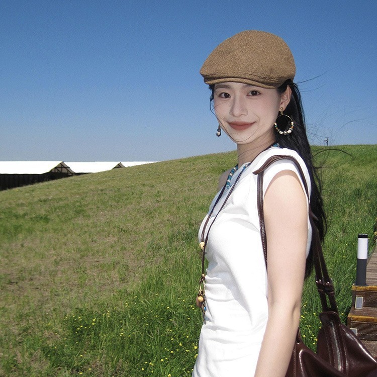 日系复古棕色前进帽川西草原出游百搭显脸小鸭舌帽街头薄款贝雷帽|undefined