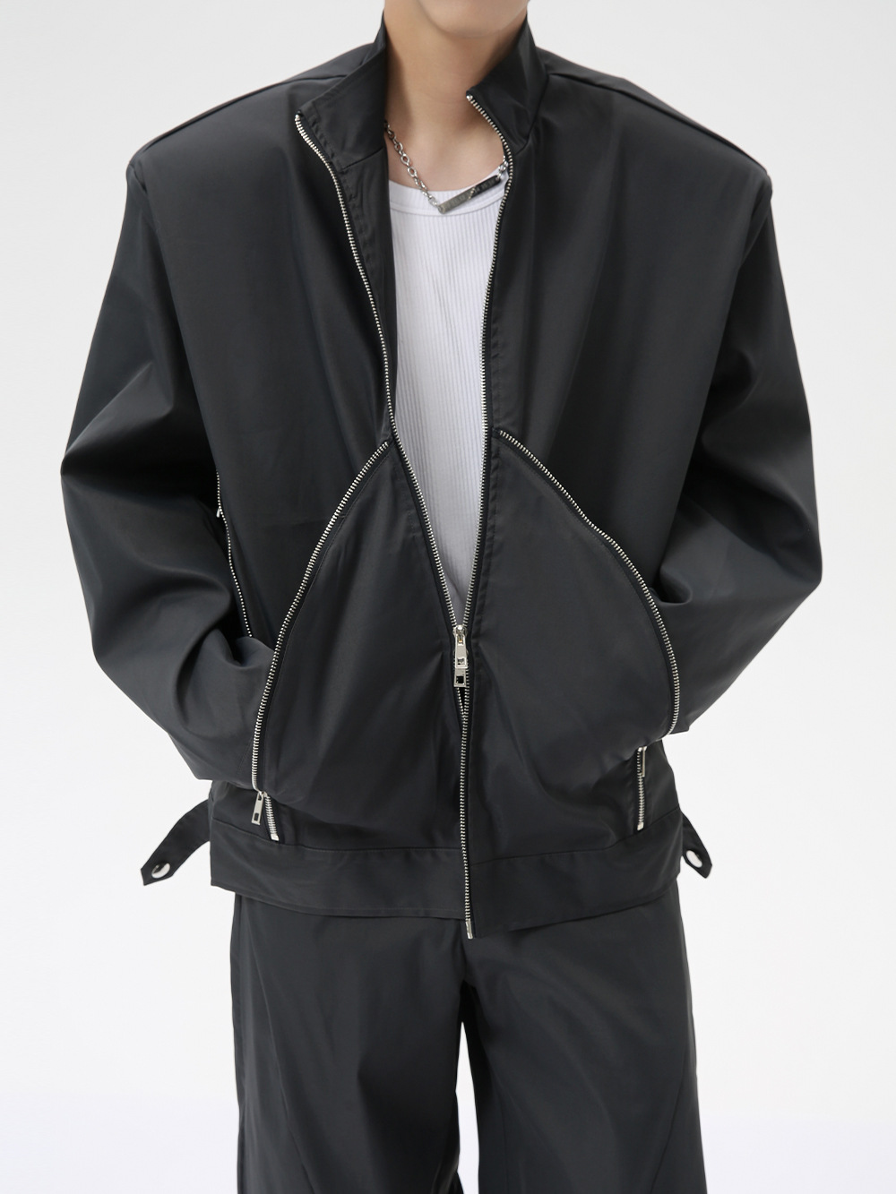 MTLCLOTHES Hombres| 2024 otoño nuevo nicho cremallera irregular chaqueta corta chaqueta set de moda