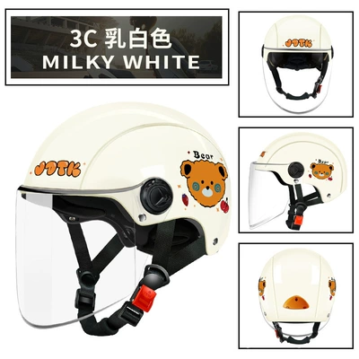 Sun Protection Half Helmet Four-Season — Motosiklet kaskı (dəbilqə) - 3c-milky-white-bear-transparent-long-mirror-free-size