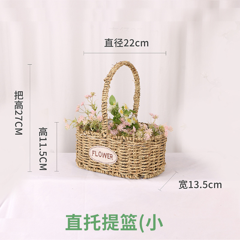 Cesta de Flores Tejida a Mano de Hierba Natural, Decorativa, para Arreglos Florales y Fiestas