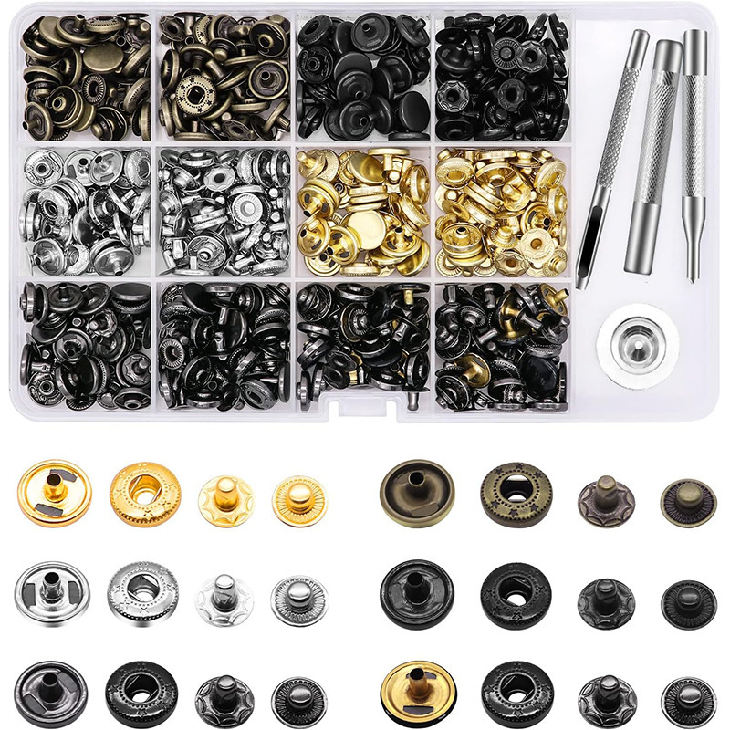 633メタル四つ折りボタン、衣料品アクセサリー、12.5MM純銅ボタン、取り付け工具セット、箱入り、在庫あり|undefined