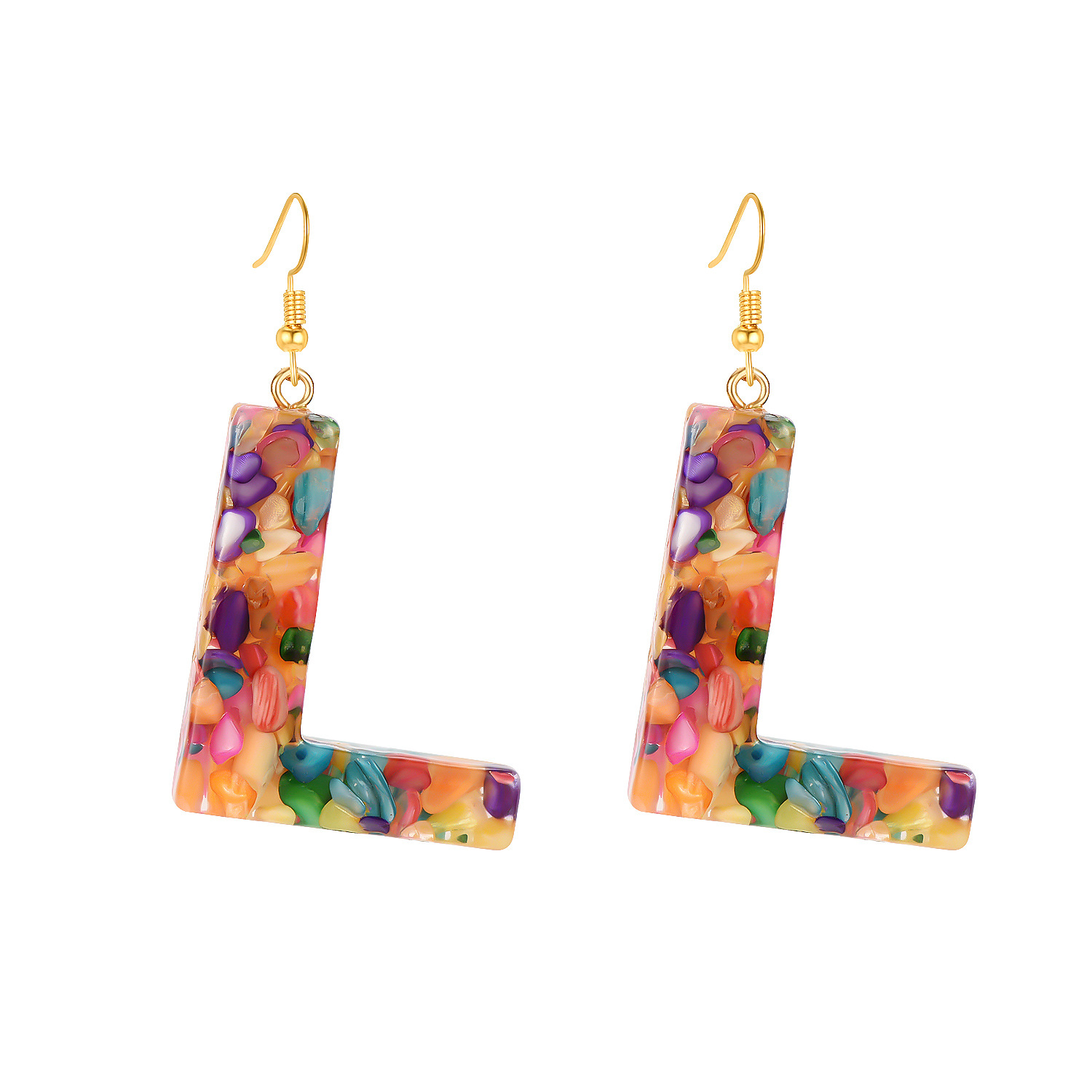 2021 New Style Colorful Resin Shell Letter Earrings Exaggerated Personality Summer Vacation Earrings display picture 1