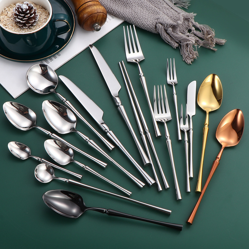 304 cubiertos de acero inoxidable estilo grueso pequeño cintura carne cuchillo tenedor cuchara postre café tenedor tenedor de fruta tenedor