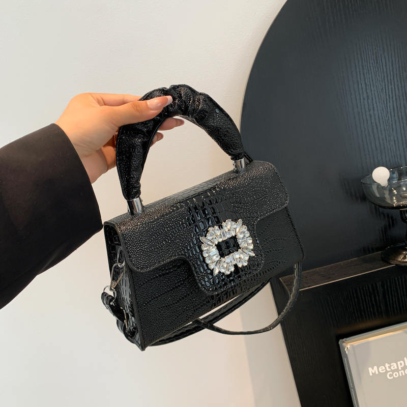 Bolso de alta sensación para mujeres 2024 otoño nuevo bolso de mano con patrón de cocodrilo brillante, bolso de hombro casual, bolso de mochila cuadrado