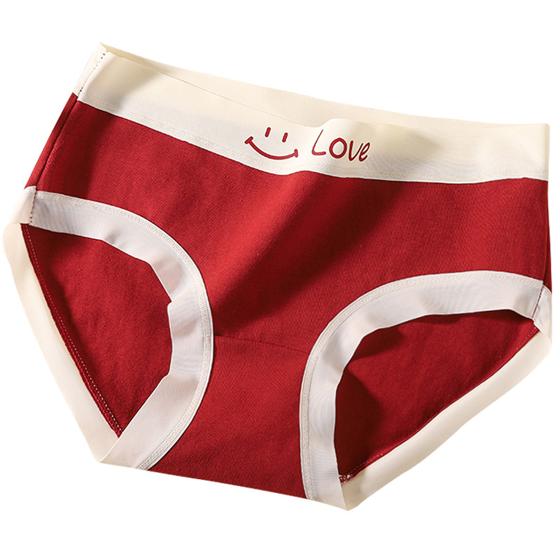 Gran año de vida rojo lindo impresión de dibujos animados pantalones íntimas de mujer casada de Año Nuevo bolsas de cintura sin marcas de cadera algodón antibacteriano entrepierna