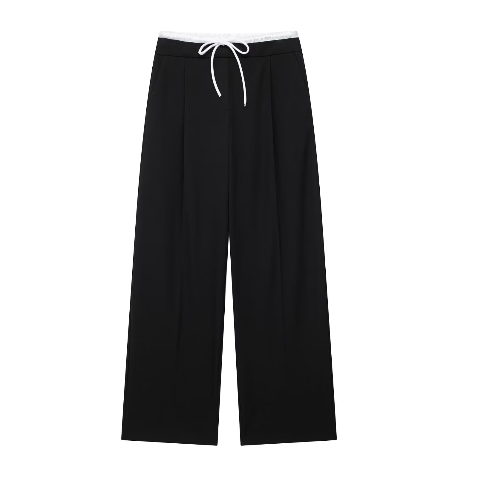 Abbigliamento donna autunno e inverno 2024 nuovi pantaloni larghi a doppio strato con vita larga e gamba larga_voghion.com