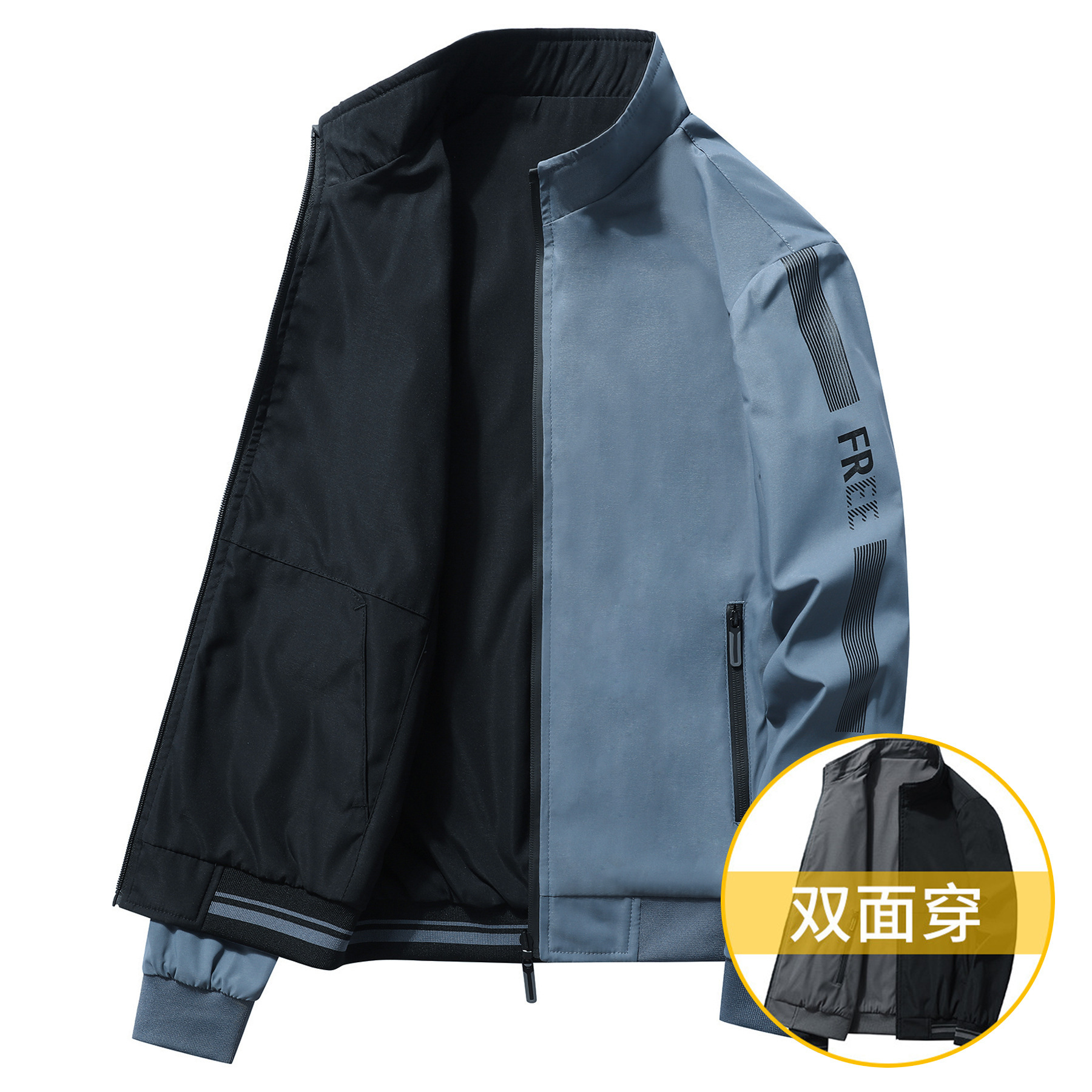 Chaqueta de primavera y otoño Chaqueta casual de mediana edad para hombre Chaqueta de otoño de negocios de doble cara para hombre Chaqueta de béisbol con cuello alto