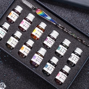 Dip Pen Crystal Glass Pen Set Gold Pastel Ink Starry Sky Dipped Glass Pen High-Value Gift Box