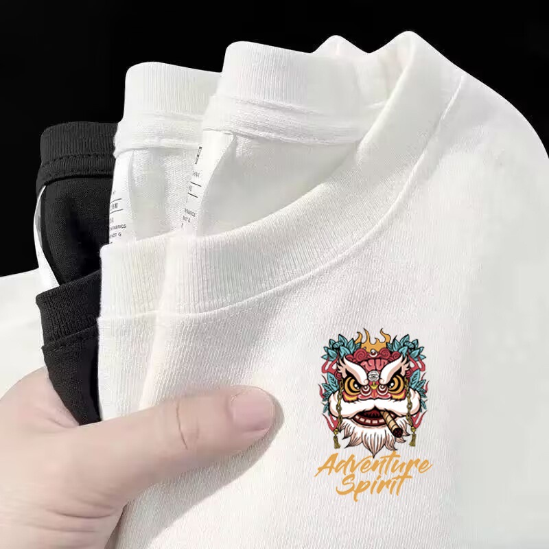 남성용 반소매 여름 200g 순수한면 캐주얼 티셔츠 짧은 소매 느슨한 크루 넥 인쇄베이스 셔츠 패션 브랜드 티셔츠 패션