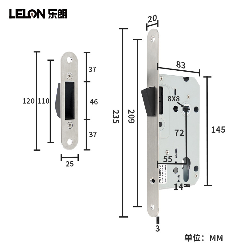 Puerta de madera interior personalizada cuerpo de cerradura magnética 5572 cuerpo de cerradura magnética de acero inoxidable estándar europeo cuerpo de cerradura dividida núcleo cuerpo de cerradura magnética