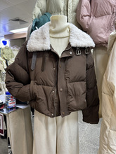 韩国2023冬季新款韩版宽松拼羊羔毛翻领通勤百搭羽绒服外套