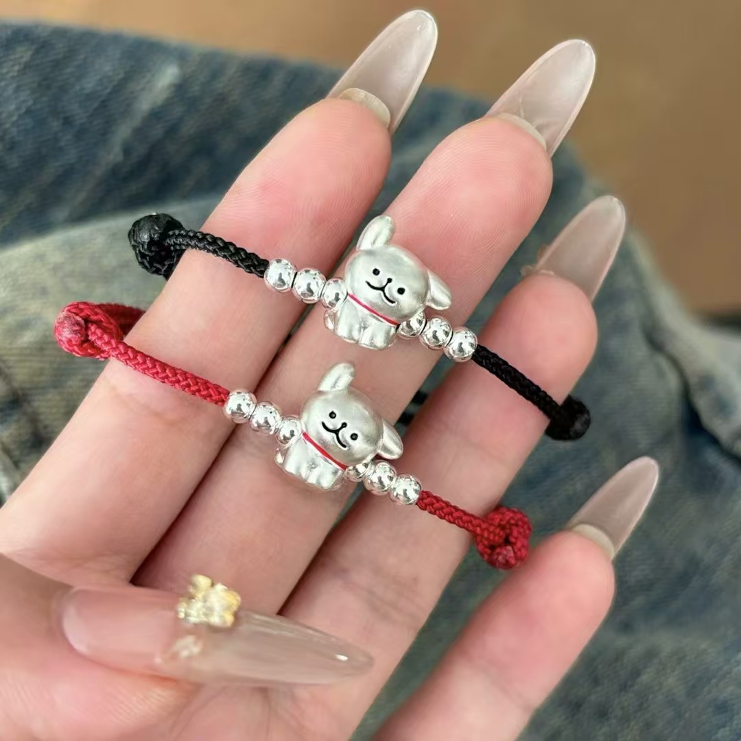 999 발 실버 라인 개 팔찌 스털링 실버 강아지 짠 손 로프 커플 틈새 간단한 문자열 올매치 실버 보석