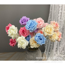 婚庆3头钻石玫瑰仿真玫瑰花单支婚礼假花家居装饰仿真花厂家批发