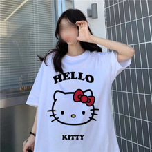 欧美街头印花基础T恤纯色百搭舞蹈休闲短袖上衣kitty猫女装跨境