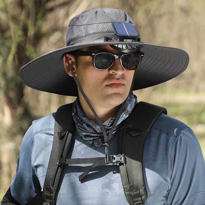 ソーラーファンハットメンズ夏大きなつば抗UV漁師帽子登山釣り日焼け止めサンハット|undefined