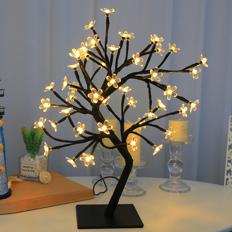 Transfronterizo caliente Rose Tree lámpara decoración de la habitación LED flor de cerezo luz de la noche lámpara de mesa USB interruptor de luz de color