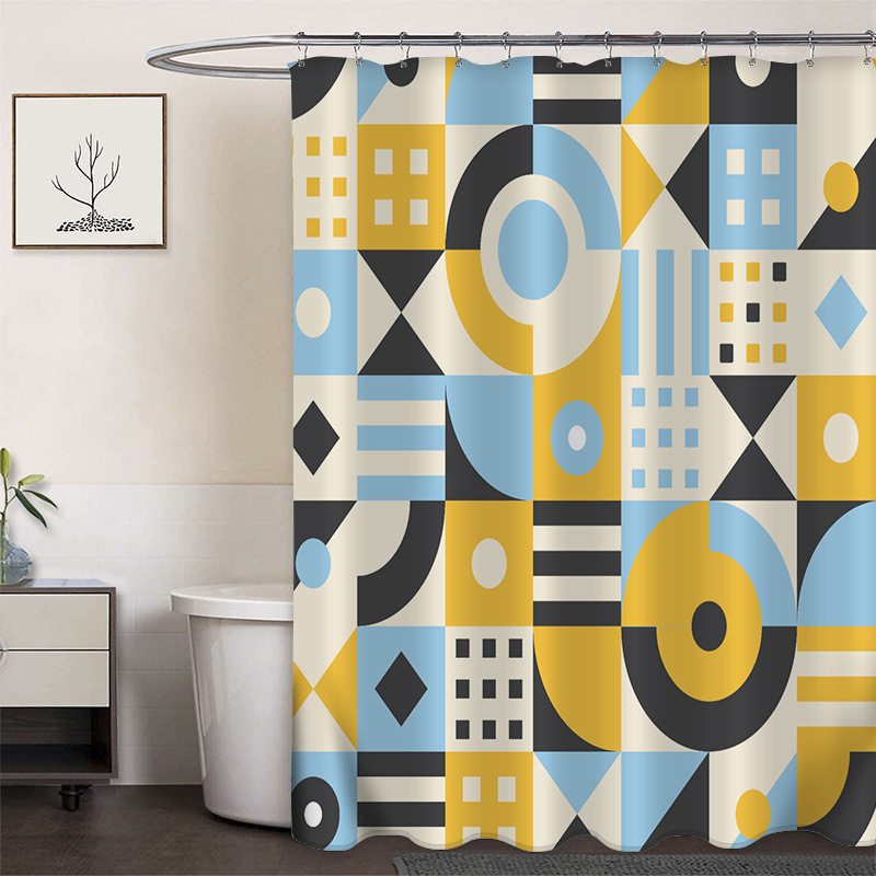 Cortina de ducha de poliéster impresa con hebilla de cortina de ducha de plástico baño cuarto de baño cortina de partición impermeable a prueba de moho