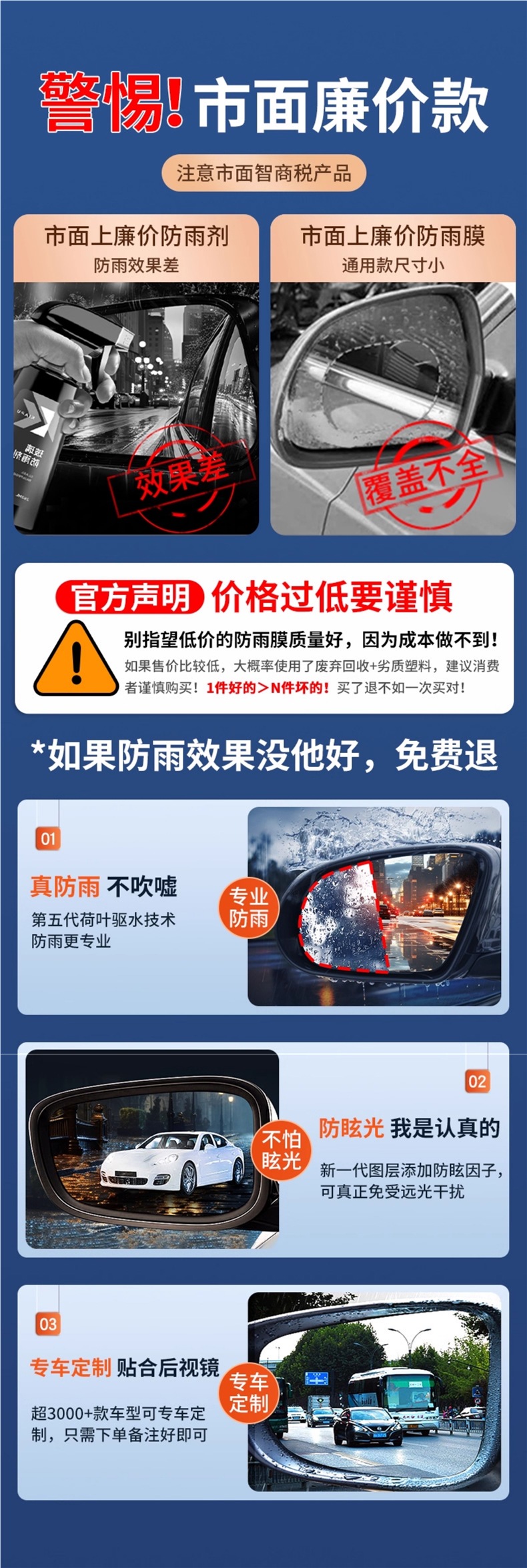 Rearview mirror rainproof film, anti-fog film for reversing mirrors, reflective car accessory, waterproof and rainproof glass for rainy days