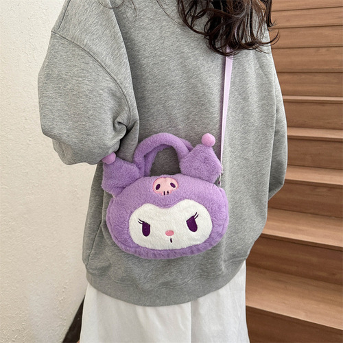 Cartoon Kuromi Plush Shoulder Bag Japanese Cute Girly Heart Handbag Melody Soft Cute Girl Crossbody Bag Approval