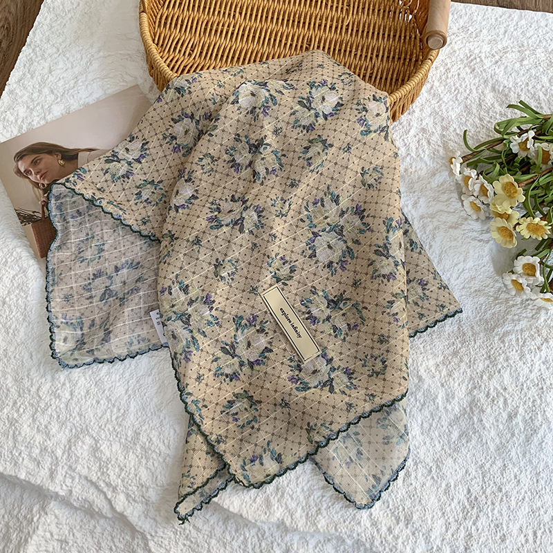 Bufanda de seda, bufanda cuadrada pequeña, protección para el cuello, bufanda pequeña, bolsa de flores de verano, pañuelo en la cabeza, cinturón de recurrencia pastoral, bolsa de cabello atada, bufanda de seda