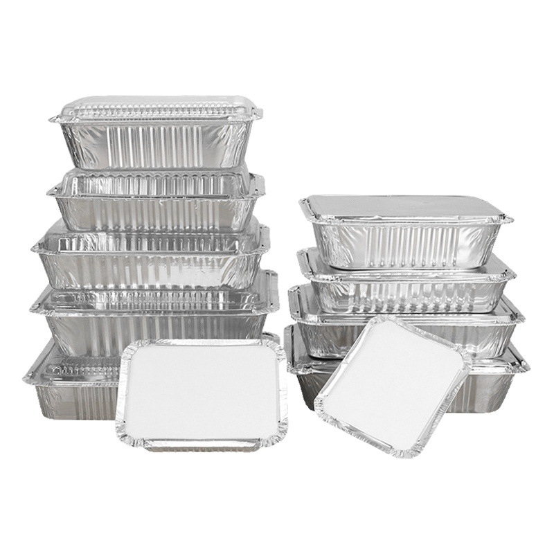 Disposable Food Grade Barbecue Tin Paper Box Rectangular with Lid Commercial Packaging Box Household Grilled Fish Aluminum Foil Box