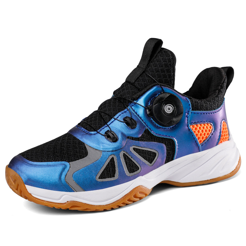 Zapatos de bádminton para niños, botón rotatorio profesional, zapatos de entrenamiento antideslizantes y resistentes al desgaste, zapatos de tenis sin lazos para niños y niñas