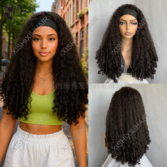 Afro yaki curly headband wig非洲螺丝卷发带假发女爆炸头长卷发