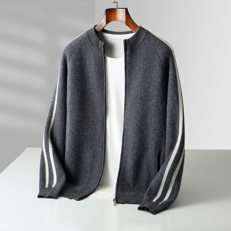 Autumn new men's thickened 100% pure wool knitted cardigan with stand collar, versatile and fashionable zippered sweater jacket Autumn new men's thickened 100% pure wool knitted cardigan with stand collar, versatile and fashionable zippered sweater jacket