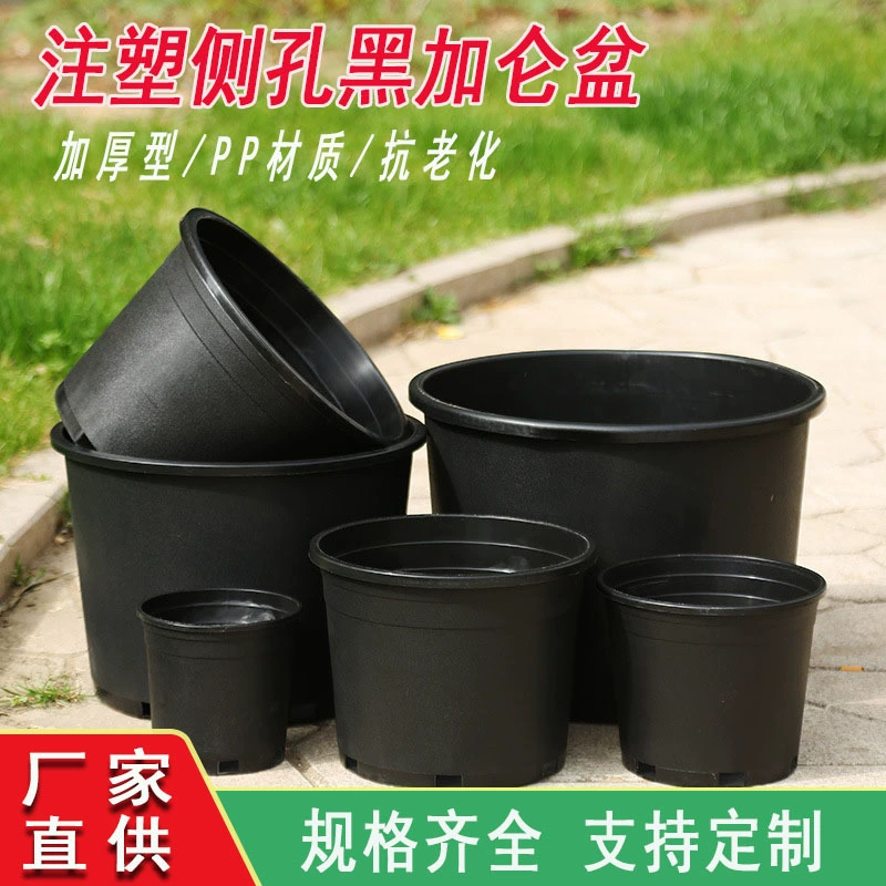 Черное жесткое боковое отверстие плюс лунь горшок литья под давлением утолщение пластиковый цветочный горшок