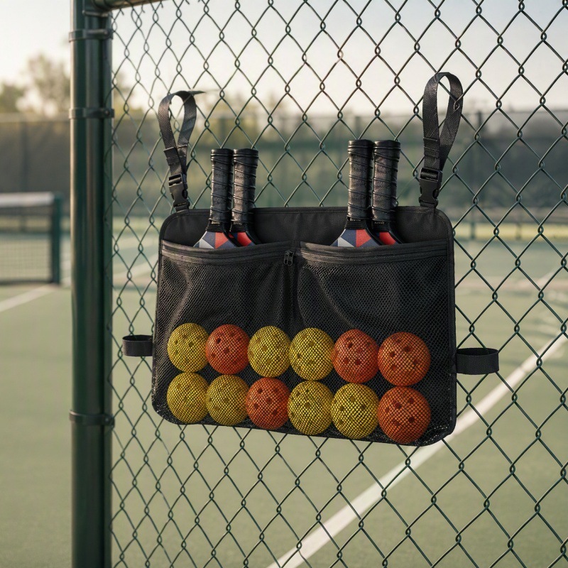Pickleball bag multifunctional storage bag, tennis racket bag, mesh portable hanging bag, capacity for 4 rackets and 12 balls