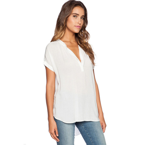 Summer European and American Fashion Women's V-neck Short-sleeve Short Front Long Back Loose Chiffon Shirt Top for Women