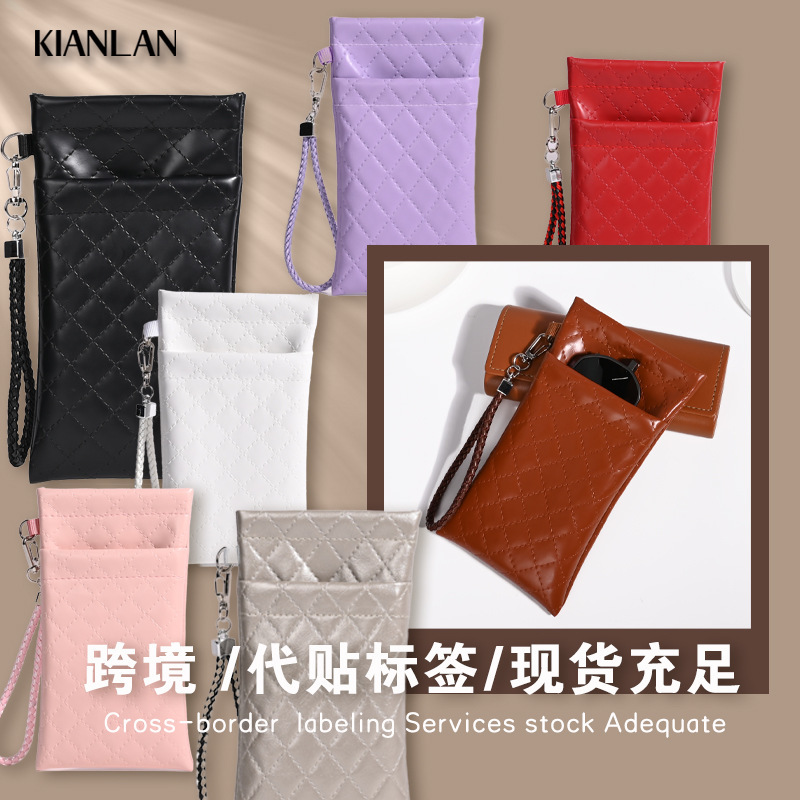 Glasses Case Double-Layer Glasses Pouch Wholesale Colorful Sunglasses Bag 2-Pack Elastic Pocket Pu Automatic Closing Storage Bag Hanging