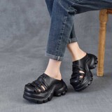 以一 Летние кожаные плетеные тапочки на платформе для отдыха, высокие слайдеры, воловья кожа