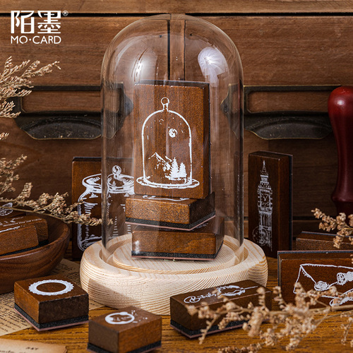 Momo Wooden Seal Set Memories of the Past Series DIY Stationery Handbook Decorative Prints 4 Types 7 Pieces