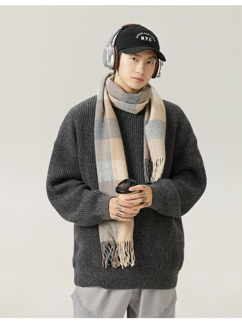 Men’s Vintage Thick Knit Half Turtleneck Sweater Texture Jacquard_voghion.com