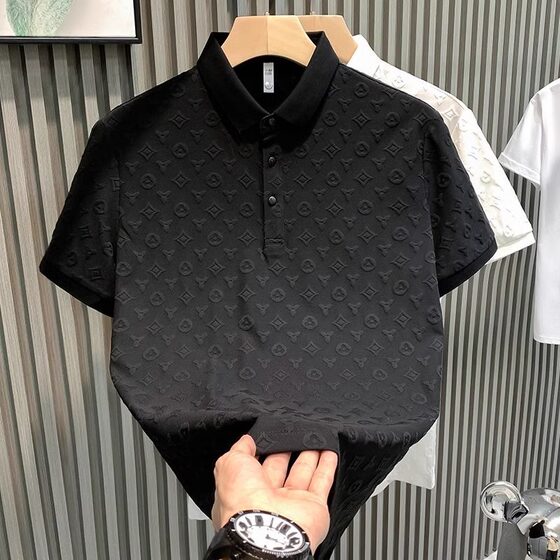 Summer Polo Shirt Short-sleeved T-shirt Men's Fashionable Light Luxury Jacquard Casual Youth Slim-fit Lel-led Base Top