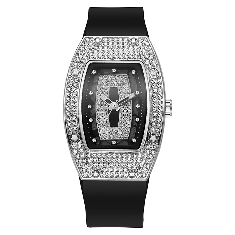 Cinta de cuarzo con diamantes en forma de barril de vino, reloj de mujer, tendencia de moda, temperamento, reloj de mujer, reloj de silicona al por mayor, blanco